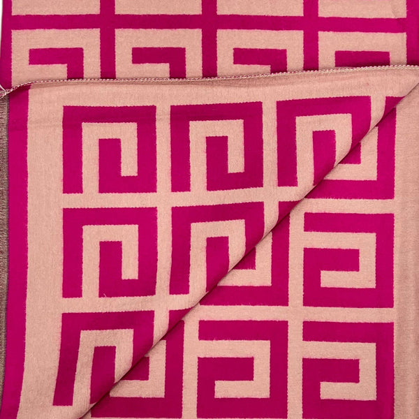 Big Maze Print Wool Mix Winter Scarf in Fusia