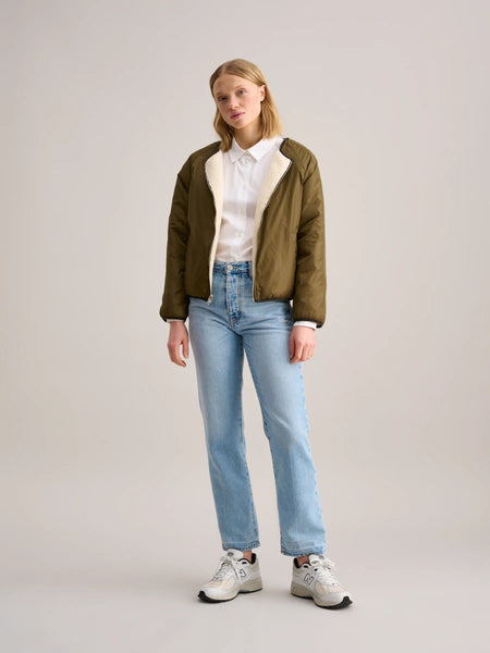 Belay Reversible Jacket in Ecru and Khaki Green