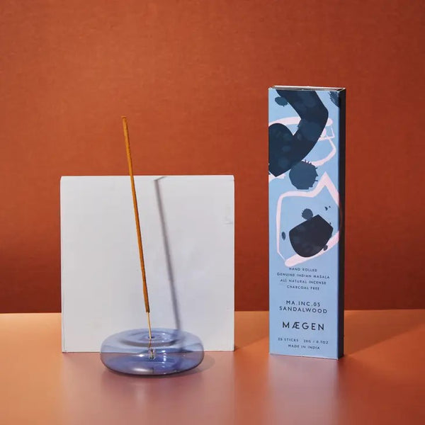 Dimple Hand Blown Glass Incense Holder in Blue
