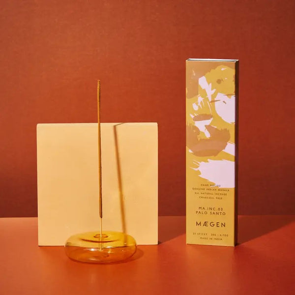 Dimple Hand Blown Glass Incense Holder in Yellow