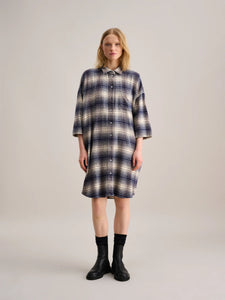 Gladys Dress in Blue and Ecru Check