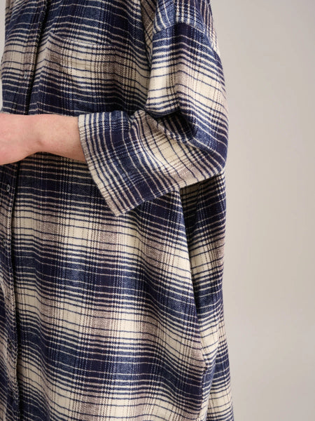 Gladys Dress in Blue and Ecru Check