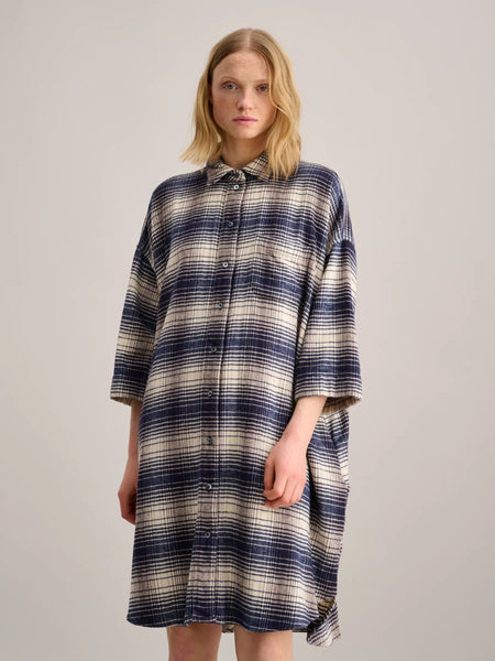 Gladys Dress in Blue and Ecru Check