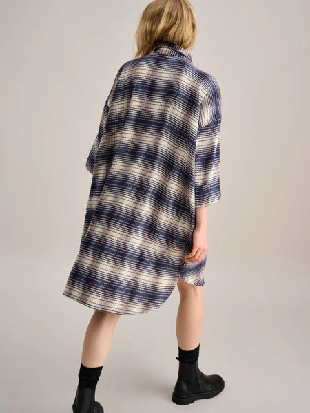 Gladys Dress in Blue and Ecru Check
