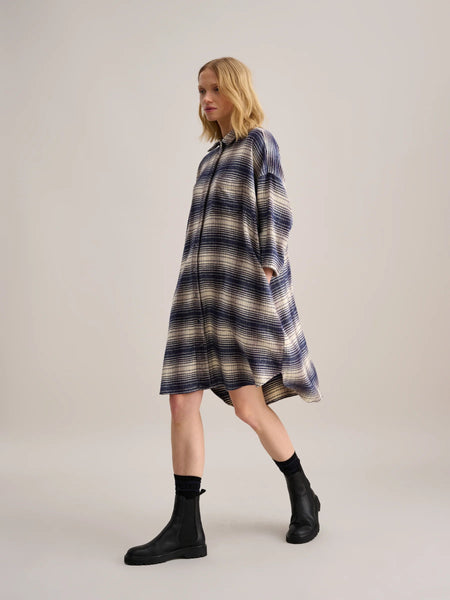Gladys Dress in Blue and Ecru Check