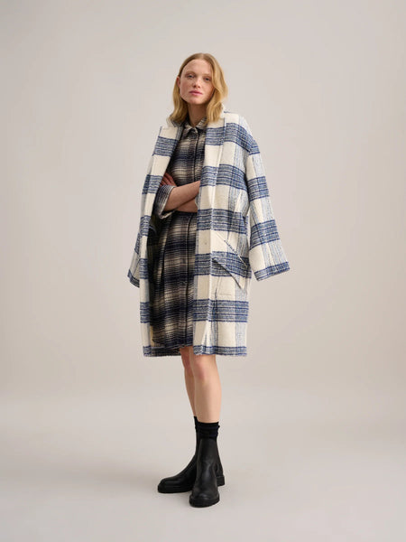 Gladys Dress in Blue and Ecru Check