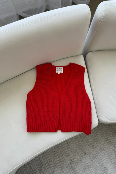 Granny Cotton Sweater Vest in Chili Pepper
