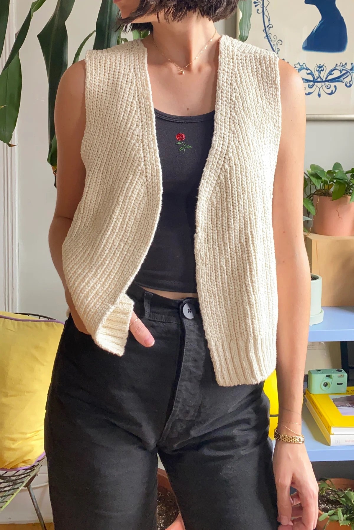 Granny Cotton Sweater Vest in Naturel