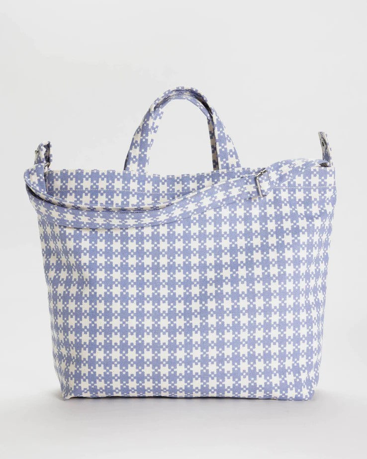 Horizontal Zip Duck Bag in Blue Pixel Gingham