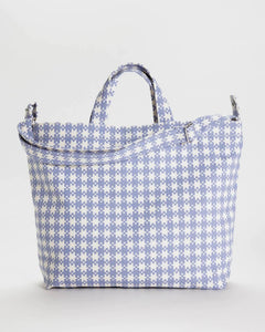 Horizontal Zip Duck Bag in Blue Pixel Gingham