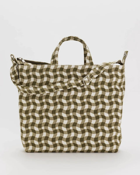 Horizontal Zip Duck Bag in Wavy Gingham Brown