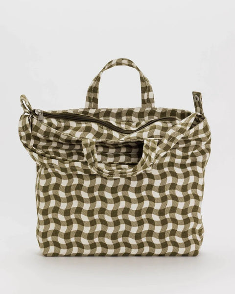 Horizontal Zip Duck Bag in Wavy Gingham Brown