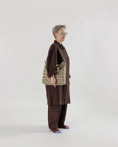 Horizontal Zip Duck Bag in Wavy Gingham Brown