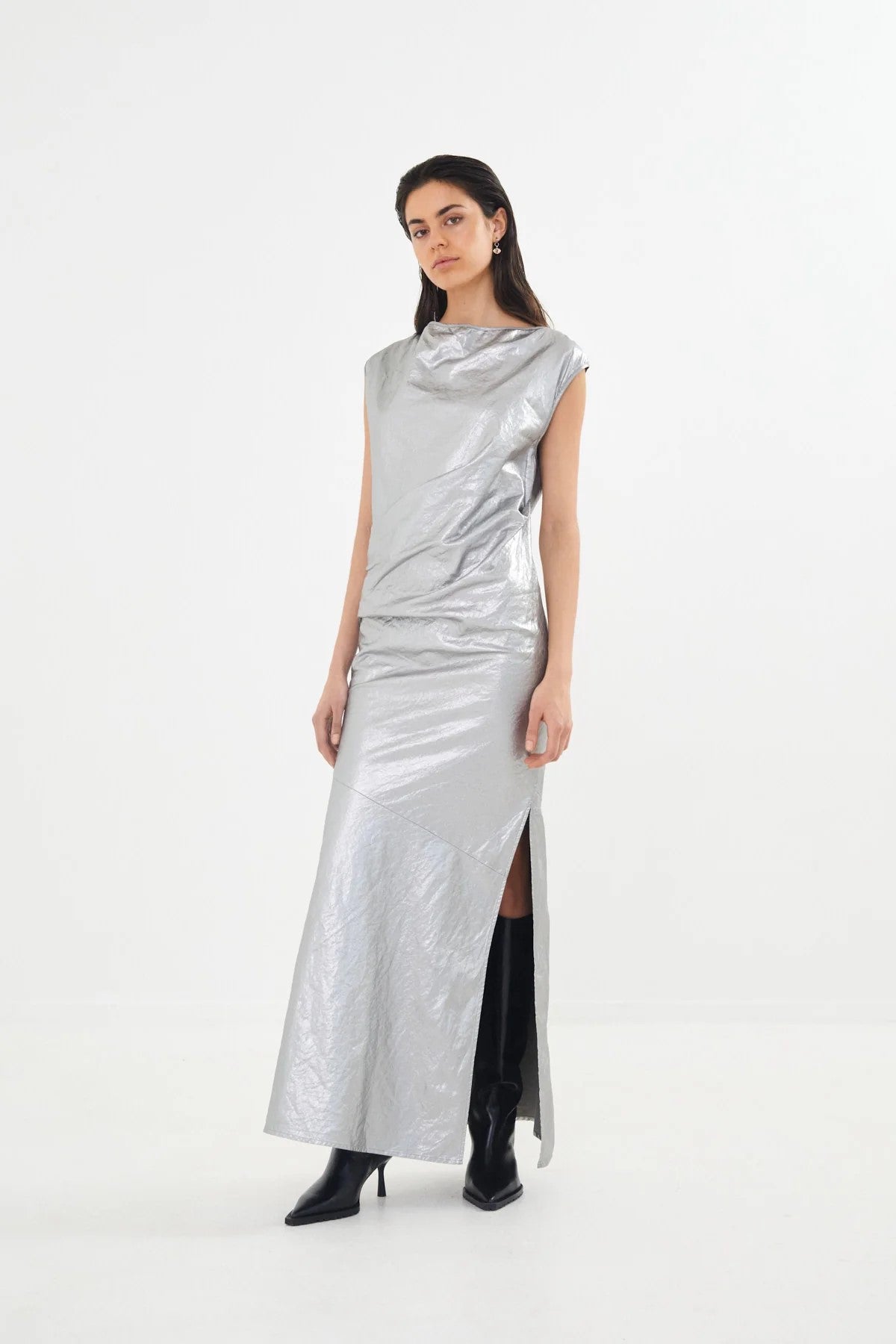 Jamal Draped Dress in Antique Silver