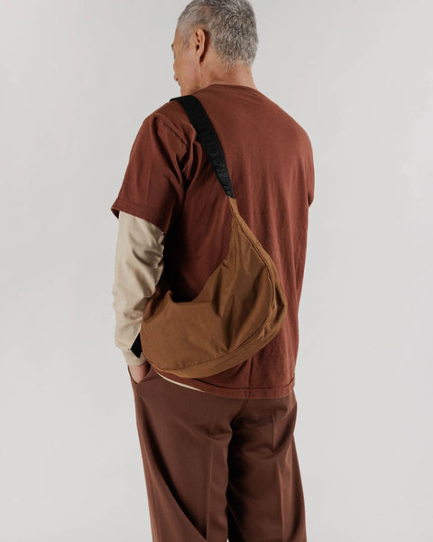 Medium Nylon Crescent Bag in Brown