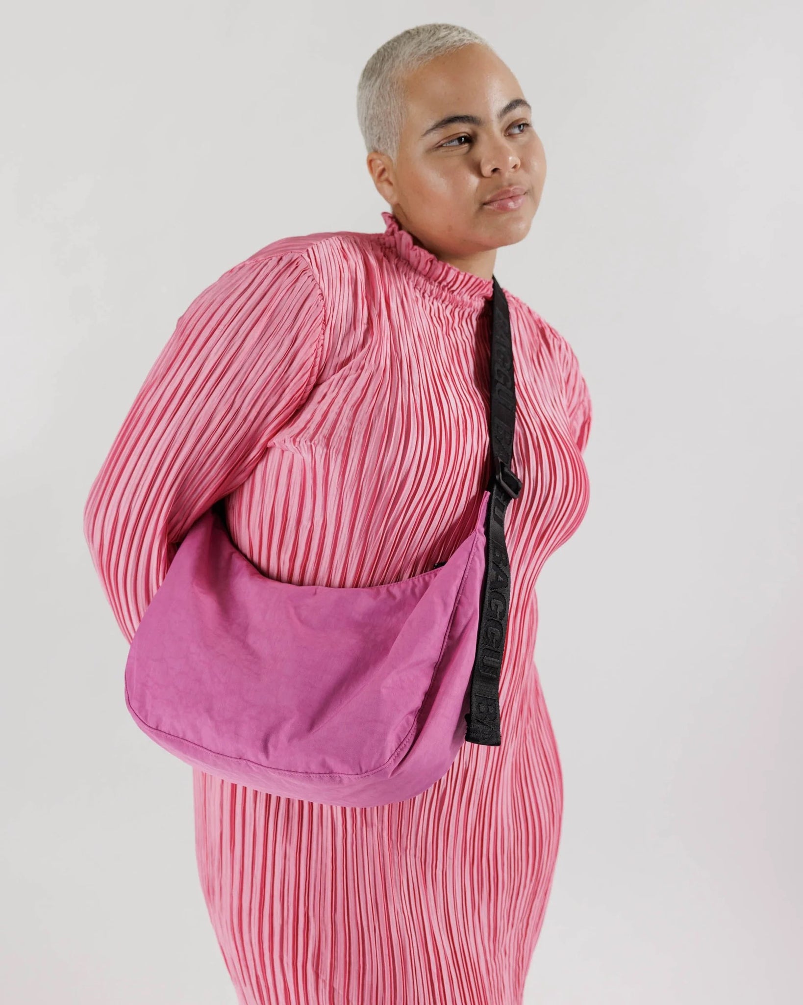 Medium Nylon Crescent Bag in Extra Pink