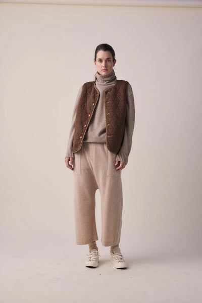 Wool & Cotton Blend Reversible Vest in Oatmeal and Brown