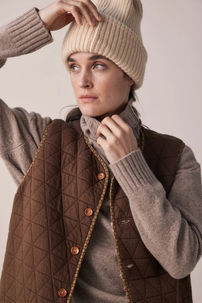 Wool & Cotton Blend Reversible Vest in Oatmeal and Brown