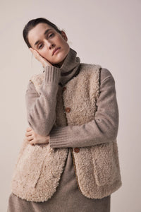 Wool & Cotton Blend Reversible Vest in Oatmeal and Brown