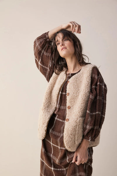 Wool & Cotton Blend Reversible Vest in Oatmeal and Brown