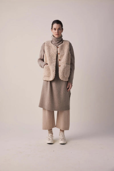 Wool & Cotton Blend Reversible Vest in Oatmeal and Brown