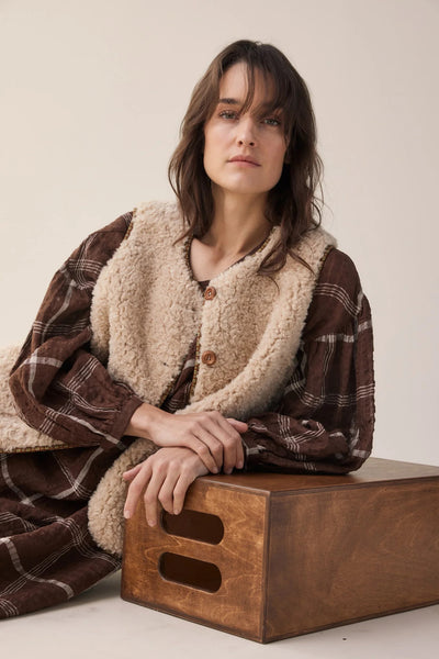 Wool & Cotton Blend Reversible Vest in Oatmeal and Brown