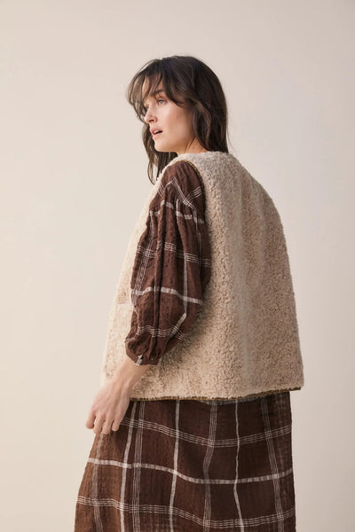 Wool & Cotton Blend Reversible Vest in Oatmeal and Brown