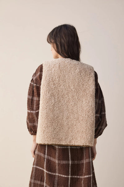 Wool & Cotton Blend Reversible Vest in Oatmeal and Brown