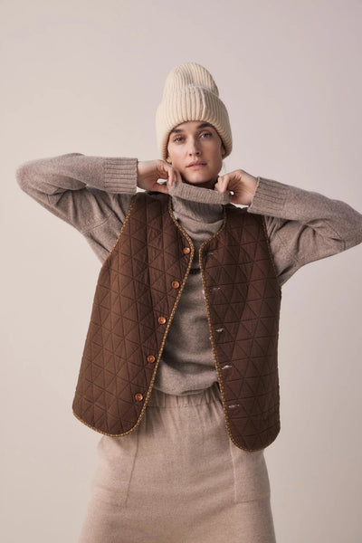 Wool & Cotton Blend Reversible Vest in Oatmeal and Brown
