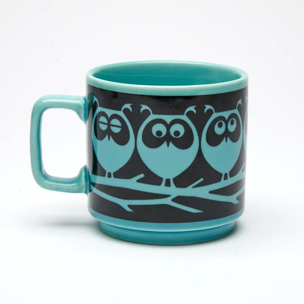 Owls on a Branch Mug in Teal