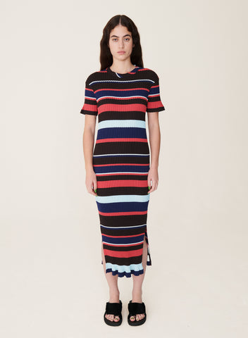 Bluebird Ribbed Cotton Dress in Milticoloured Stripe