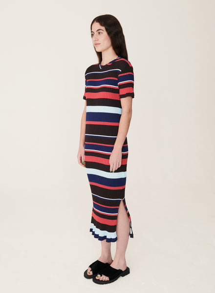 Bluebird Ribbed Cotton Dress in Milticoloured Stripe