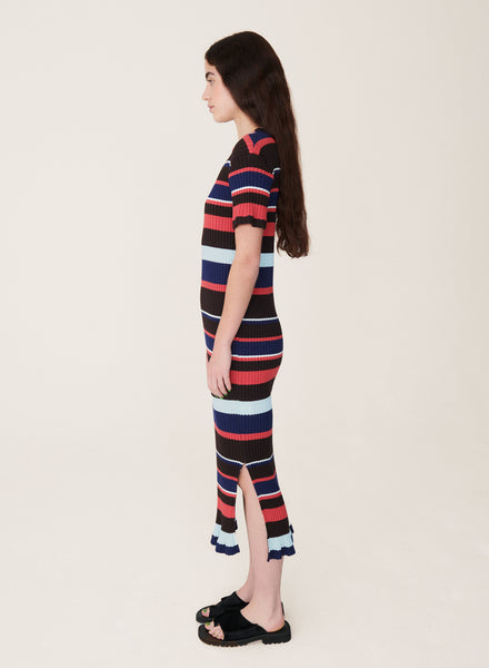 Bluebird Ribbed Cotton Dress in Milticoloured Stripe