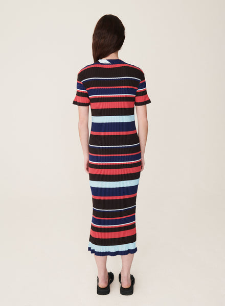 Bluebird Ribbed Cotton Dress in Milticoloured Stripe