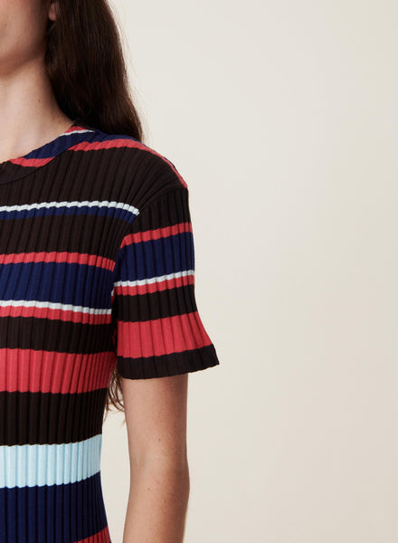 Bluebird Ribbed Cotton Dress in Milticoloured Stripe