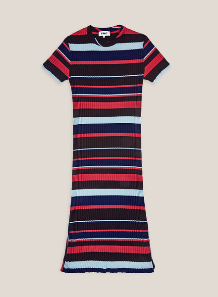 Bluebird Ribbed Cotton Dress in Milticoloured Stripe