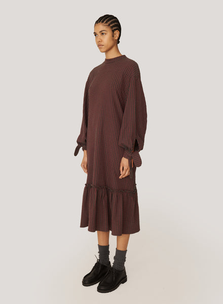 Rushmore Seersucker Dress in Burgundy Check