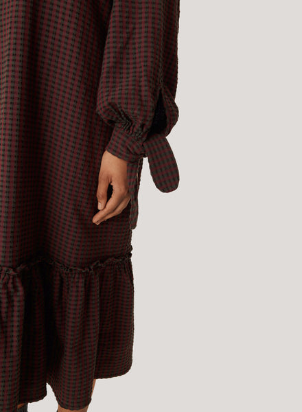 Rushmore Seersucker Dress in Burgundy Check