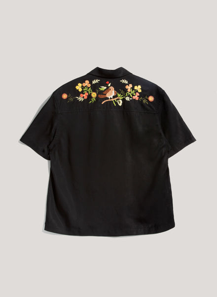 Vegas Embroidered Short Sleeved Shirt in Black