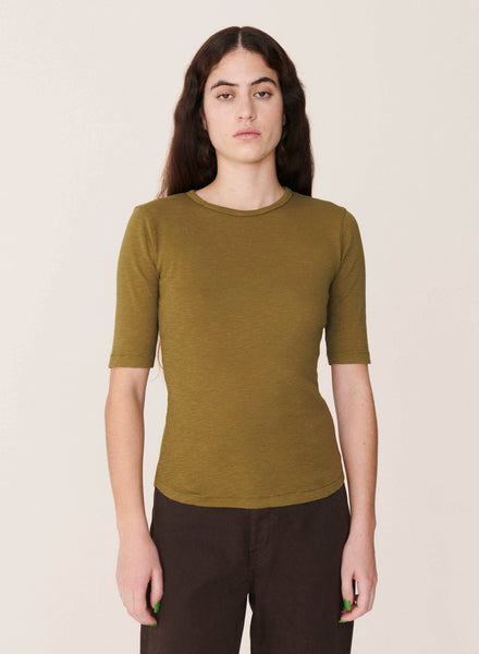 Charlotte Slub Cotton T-Shirt in Olive