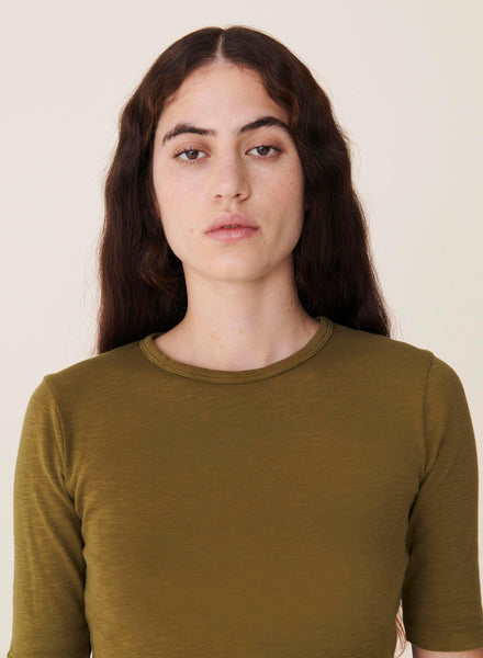 Charlotte Slub Cotton T-Shirt in Olive