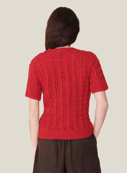 Rosemary Crochet Cotton Short Sleeve Knit in Red