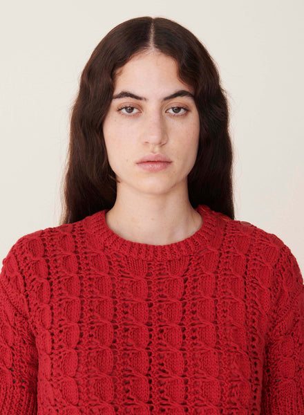 Rosemary Crochet Cotton Short Sleeve Knit in Red