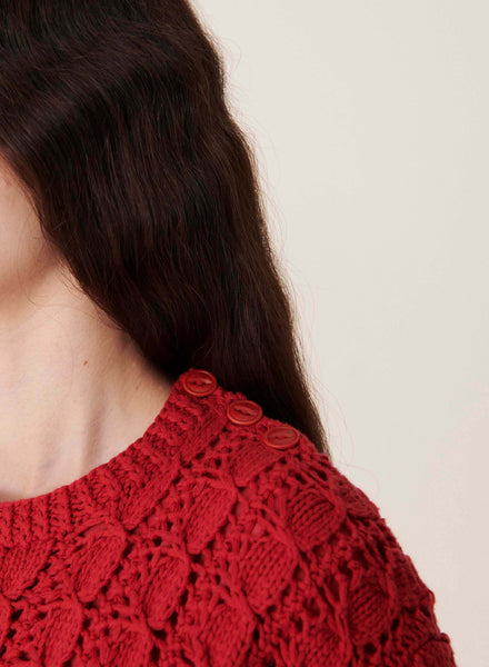 Rosemary Crochet Cotton Short Sleeve Knit in Red