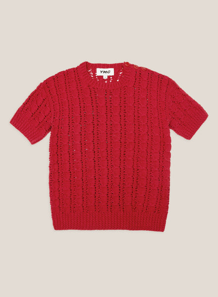 Rosemary Crochet Cotton Short Sleeve Knit in Red