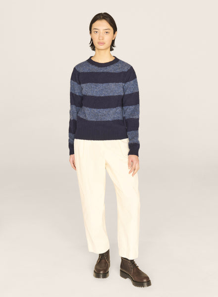 Jets Crew in Navy & Blue Stripe