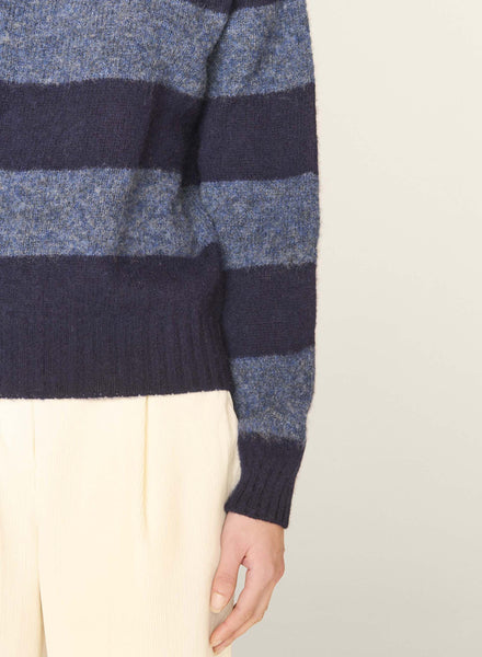Jets Crew in Navy & Blue Stripe