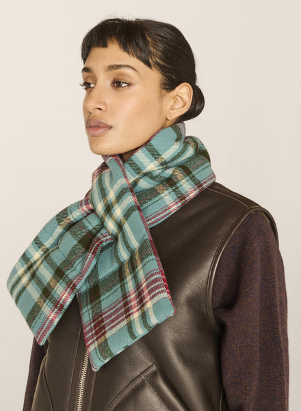 Slot Scarf in Blue and Multicolour Check Wool