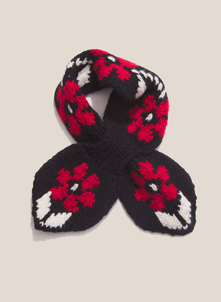 Wool Flower Knitted Scarf in Black