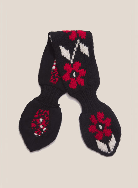 Wool Flower Knitted Scarf in Black